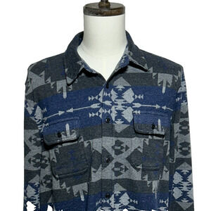 Faherty Shirt Sweater Mens XXL Blue Gray Flannel Aztec Legend Print Long Sleeve